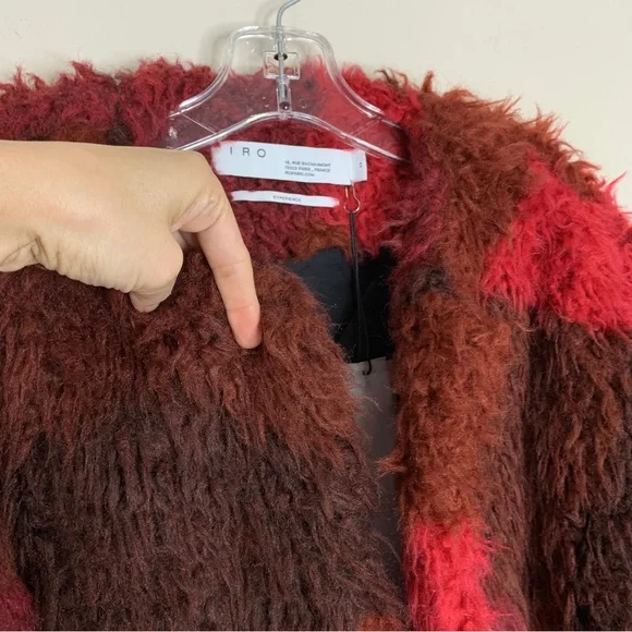 NEW IRO Sechura Patchwork-Effect Faux Fur Jacket *Mixed Red* Sz FR 44 / US 12 - Picture 6 of 16